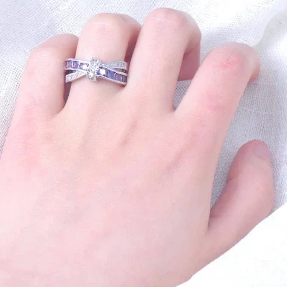 NEW S925 Amethyst Crossover Ring - Picture 6 of 6